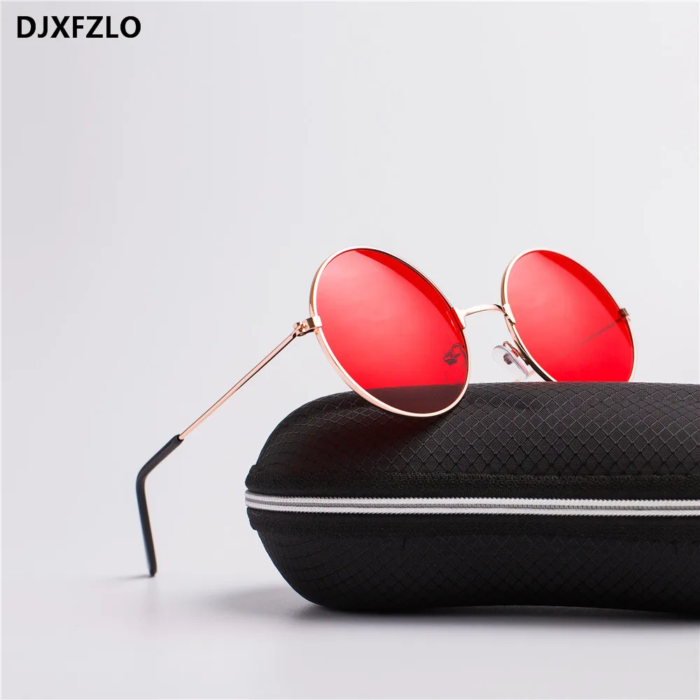 DJXFZLO  explosion models metal round fashion marine lenses red sunglasses unisex fashion Prince mirror UV400