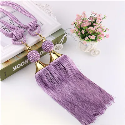 Light purple XWL 2 шт. бусины для штор подхваты для подвешивания пояса ремни веревки кисточка бахрома Аксессуары для штор щетка Привязка Пряжка Застежка Подтяжка - Цвет: Light purple