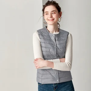 Causal Women White Duck Down Vest Ultra Light Vest Jacket Winter Weightless Round Collar Sleeveless Coat