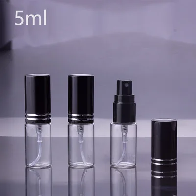 Botella de Perfume portátil de vidrio negro con atomizador, envases cosméticos vacíos para viaje, 5ml, 10ml, 15ml, 100 unids/lote