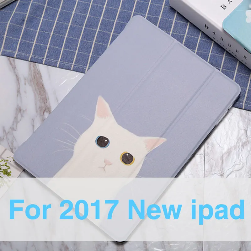 Милый милый чехол с большими глазами котом для, iPad 9,7, раскрашенный чехол с подставкой на заднюю панель для iPad 2, air 1, мини-чехол с мультипликационным принтом Wake Up Folio Fundas - Цвет: For new ipad 2017