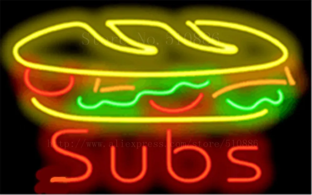 Subs неоновая вывеска настоящий стеклянный пивной бар светильник для паба вывески
