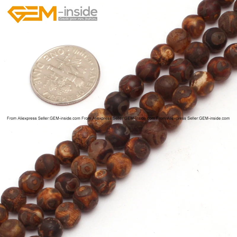 Драгоценный камень-внутри 6-12 мм круглые коричневые винтажные тибетские бусины