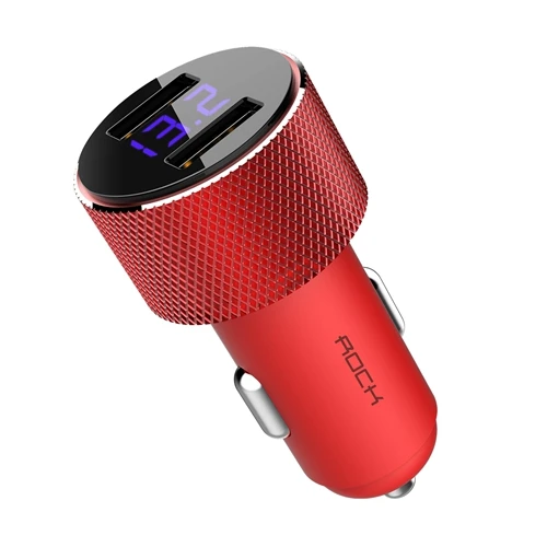 ROCK 3.4A Mini Dual USB Автомобильное зарядное устройство светодиодный дисплей Универсальный мобильный телефон планшет быстрая зарядка Usb зарядное устройство для автомобиля 2 Usb адаптер - Тип штекера: Red Car Charger