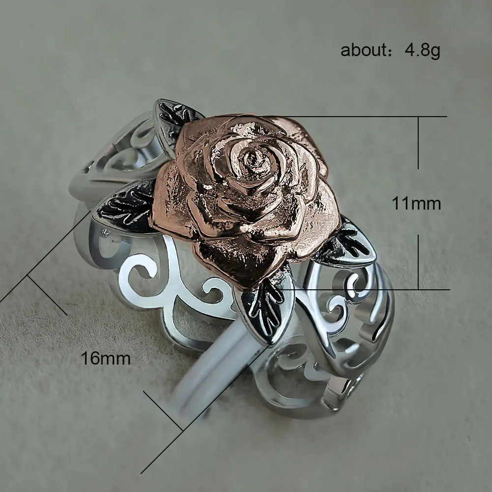 

Huitan Luxury Women Ring Gold Rose Flower With Twine Rattan Silver Plated Anniversary Gift For Girlfriend Cutie And Beauty Ring