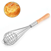 stainless steel eggbeater cream mixer spin stirrer egg whisk manual wood handle knead dough rotary eggbeater stiring stick 1pcs