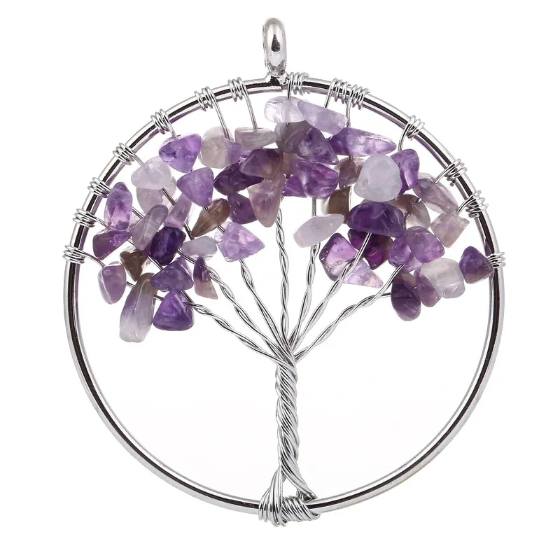 amethyst Викка 7 чакра камни Натуральный камень кварц Дерево жизни кулон для Для женщин Для мужчин Исцеление Кристалл Цепочки и ожерелья подвески рейки ювелирные изделия подвеска кулон подвески кулоны бижутерия кулон мужской - Окраска металла: amethyst