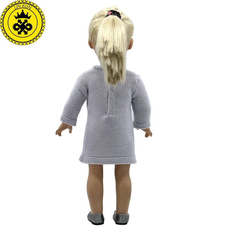 18 дюймов девочка кукла одежда красный серый шерсть ручной работы платье для
