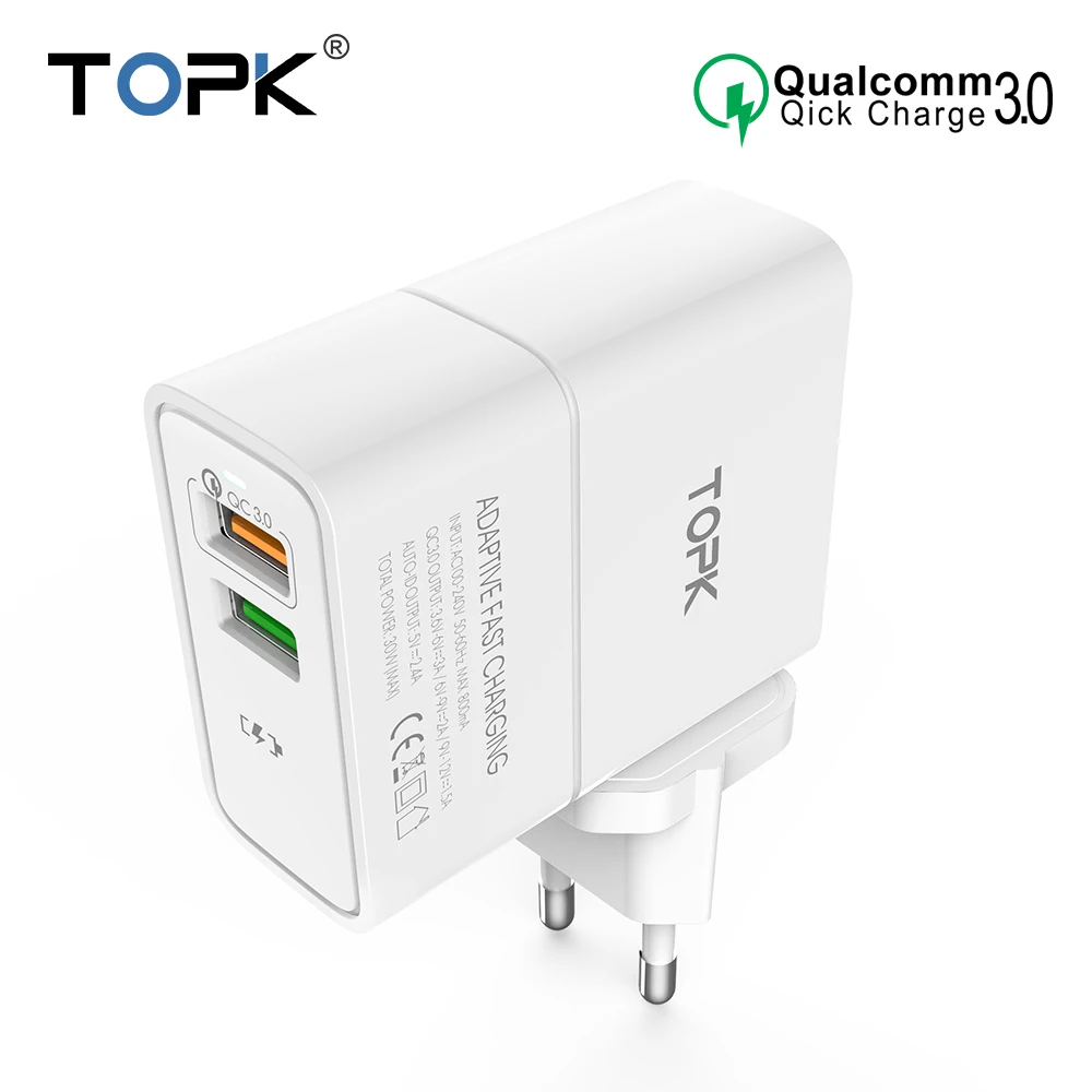 TOPK 30 W Quick Charge 3 0 Dual USB Зарядное устройство ЕС разъем для поездок стены адаптер