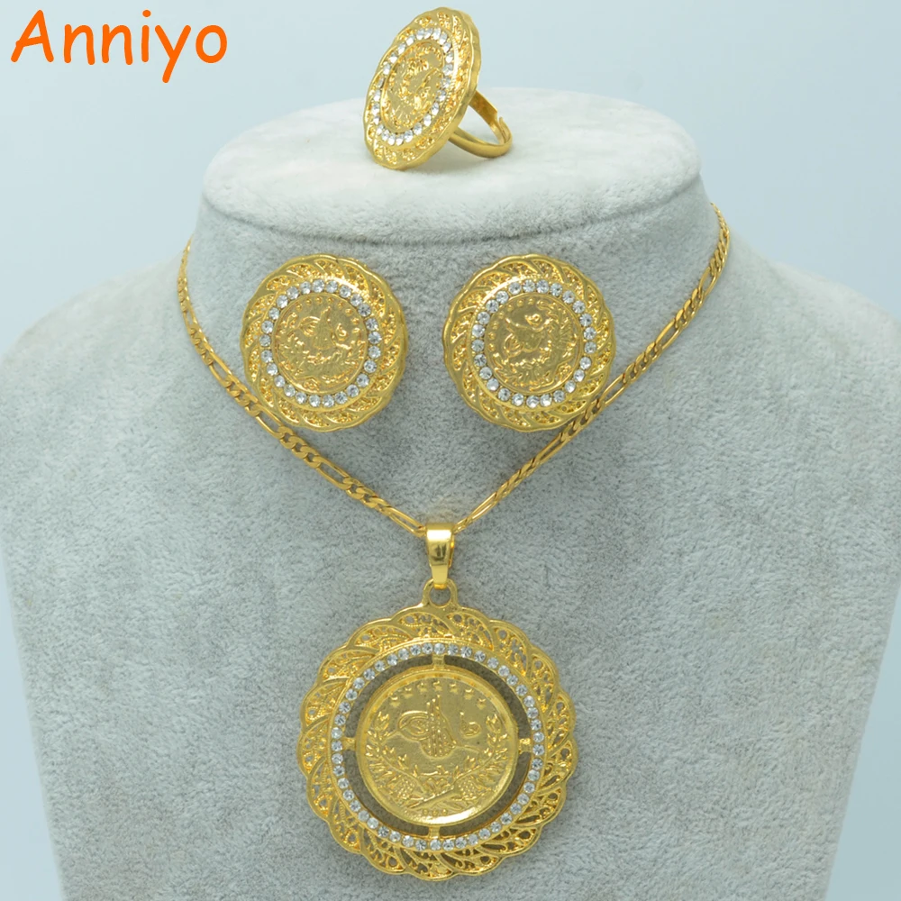 Anniyo Meatl набор ювелирных изделий для монет золотые монеты кулон цепочка серьги