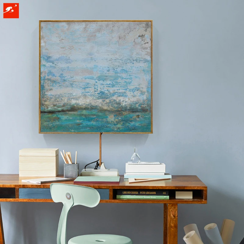 2016 Summer Blue Colour Perception Abstract Wall Art Handmade Oil Painting Canvas Prints for Home Living Room Decoration | Дом и сад