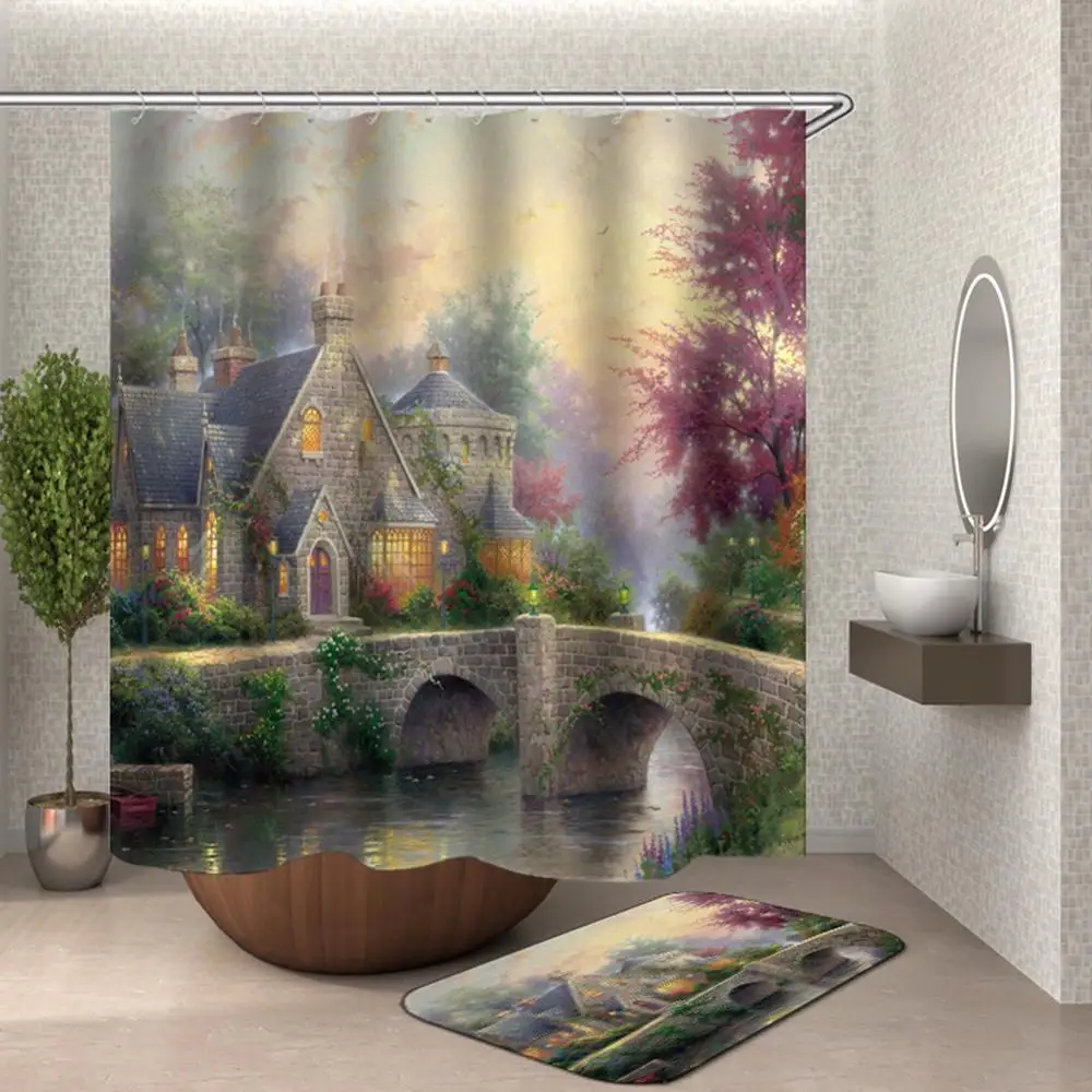 

Chinese Vintage Door Shower Curtain 3d House Bathroom Curtain Shower Cortina de bao 3d