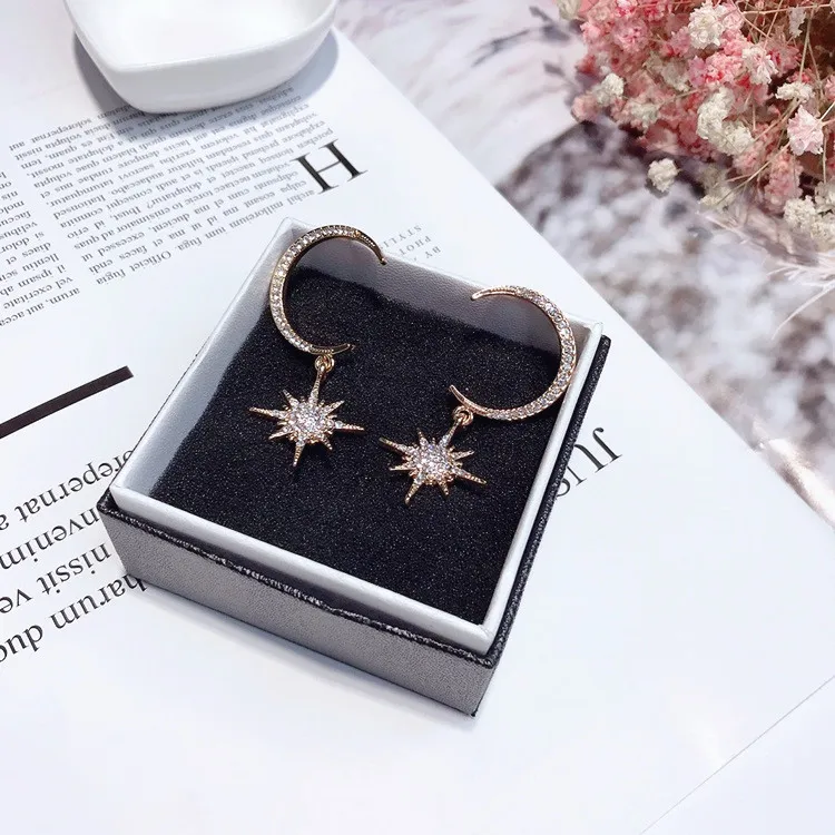 Moon star Полный cz серьги серебро 925 Сообщение гипоаллергенный неувядающий моды для