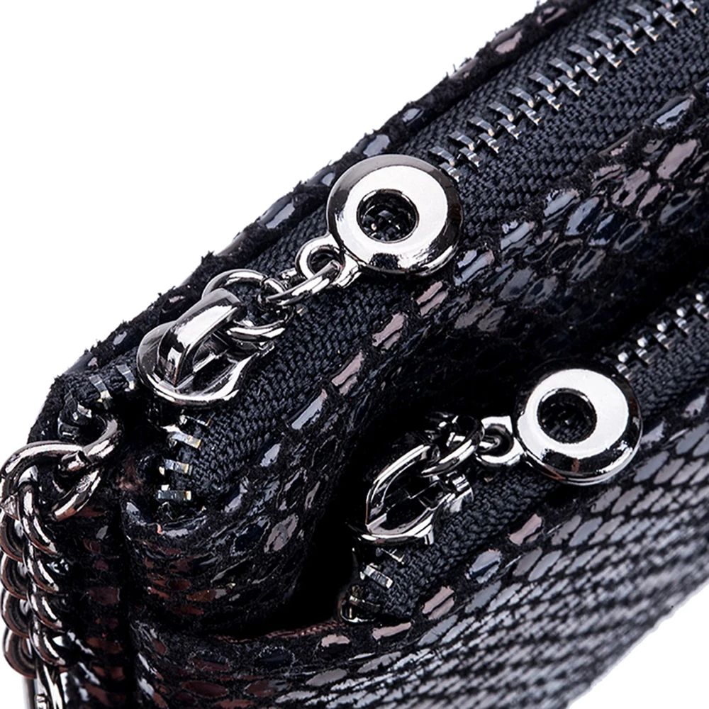 Snake Skin Pattern Metal Bee Accessory Zipper Coin Change Bag 2020 New Fashion Genuine Leather Multi-layer Soft for Ladies | Багаж и сумки