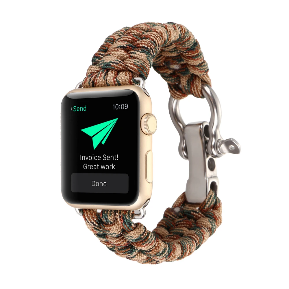 Ремешок нейлоновый Плетеный для Apple Watch Band 42 мм 38 40 44 тактический Браслет