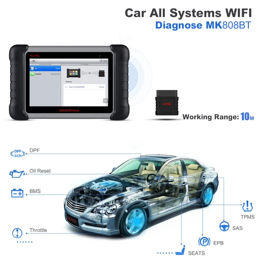 Autel MaxiCOM MK808BT OBD2 сканер автомобильный диагностический инструмент функции