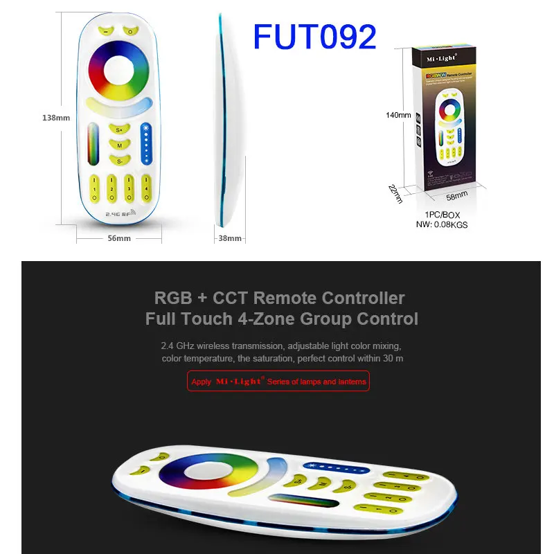 FUT092 Miboxer FUT091/FUT092/FUT095/FUT096/FUT098/FUT005/FUT006/FUT007/FUT089 2,4G беспроводной RF RGB CCT RGBWW пульт дистанционного управления - Цвет: FUT092