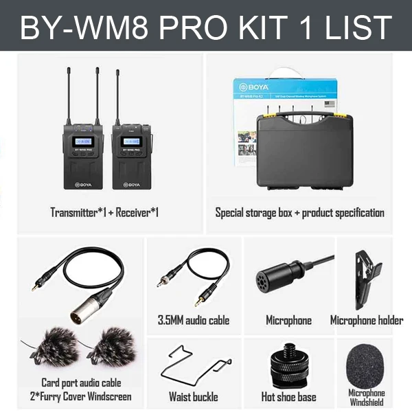 Серебристый BOYA BY-WM8 Pro K1/K2 микрофон конденсаторный беспроводной микрофон Система аудио видео приемник-записывающее устройство для камеры Canon Nikon sony - Цвет: Серебристый
