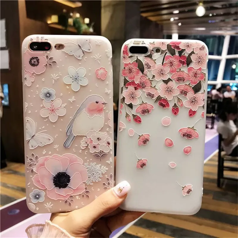 Чехол с рельефными цветами для iPhone X 8 8plus 7 7plus 3D чехол телефона 6 6s задняя крышка