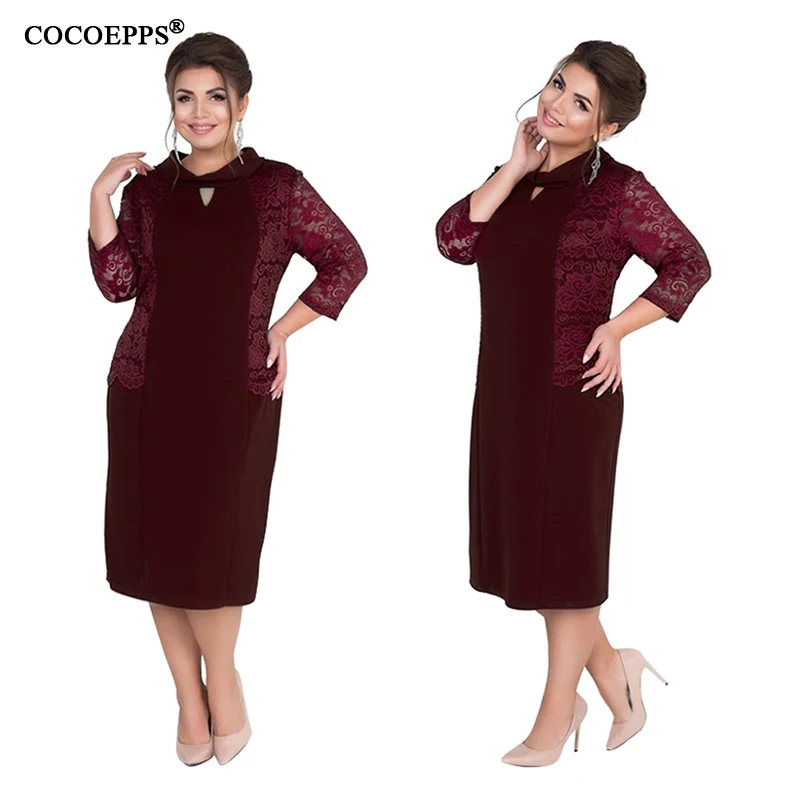 Женское кружевное платье COCOEPPS повседневное офисное большого размера плюс