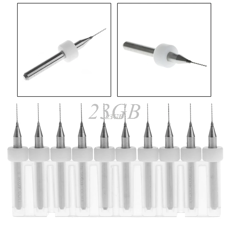 

0.4mm Tip 1/8" Shank Spiral Flute Tungsten Carbide Micro PCB Drill Bit 10PCS/SET M07