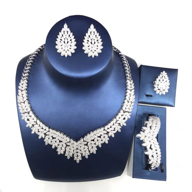 

Nankiya New Brilliant 2018 Trendy Leaves Shape Saudi Jewellery Set Tiny Cubic Zircon 4PCS Set For Women Copper Accessory NC779