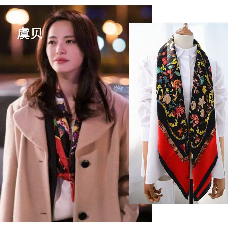 Черный и красный цветы птица 100% настоящий шарф из натурального шелка для женщин