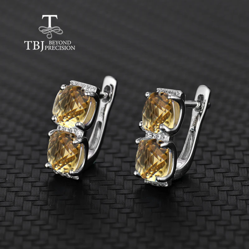 TBJ натуральный цитрин cu7.0mm шахматная доска сечения серьги из стерлингового