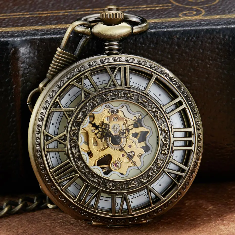 Steampunk Skeleton Mechanical Pocket Watch Men Women Antique Luxury Brand Necklace Pocket & Fob Watches Chain Male Female Clock