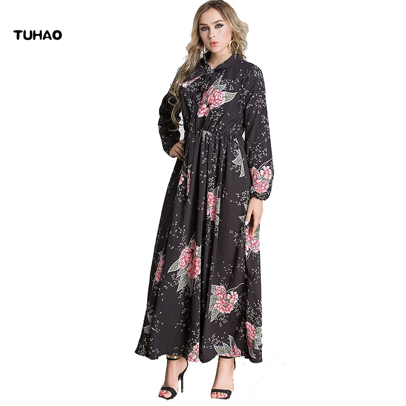 Женское платье макси с цветочным принтом TUHAO винтажное длинное размера плюс