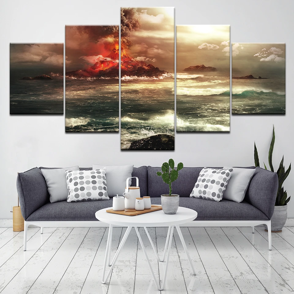 5 Plane Painting Frame Wall Home Decor Mountains Volcano Canvas Prints Paint Art Pictures Posters Quadro Decoraction | Дом и сад