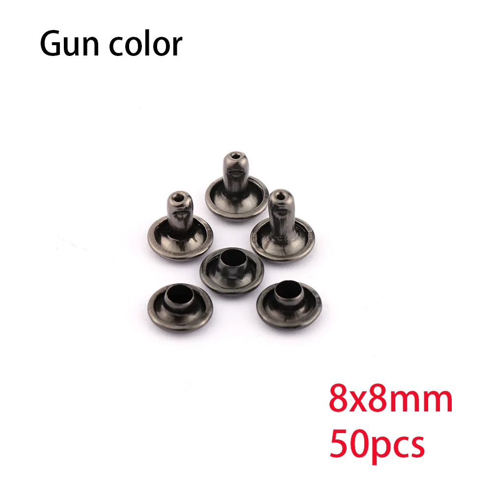 gunmetal-8X8mm Горячая Распродажа, 50 шт в наборе, 6/8 мм Металлический Шип рок с двумя круглыми Кепки заклепки шпилька столкновения ногтей, рыба, мужская сумка для обуви пояса одежды браслет - Цвет: gunmetal-8X8mm