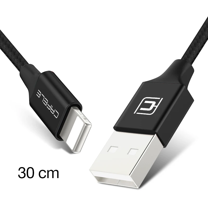 Cafele нейлоновый Плетеный USB кабель 8 Pin usb зарядный Шнур для iPhone 7 Plus/7/6s Plus/6s/6plus/6/5S/5c/5 - Цвет: 30cm black