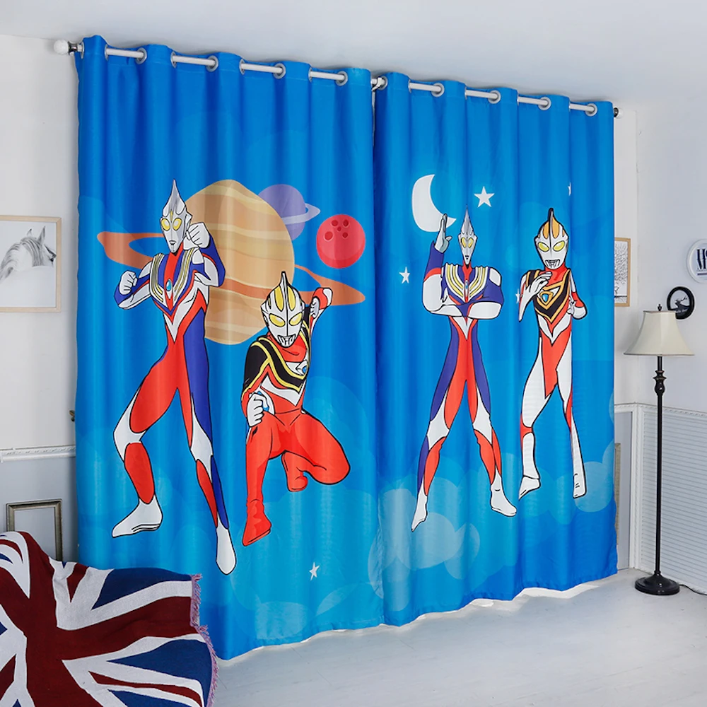 

Custom Nursery Kids Children Window Curtain Drape Hangings for Living Room Bedroom Curtain Gauze Tulle Sheer Cosmic Hero Blue