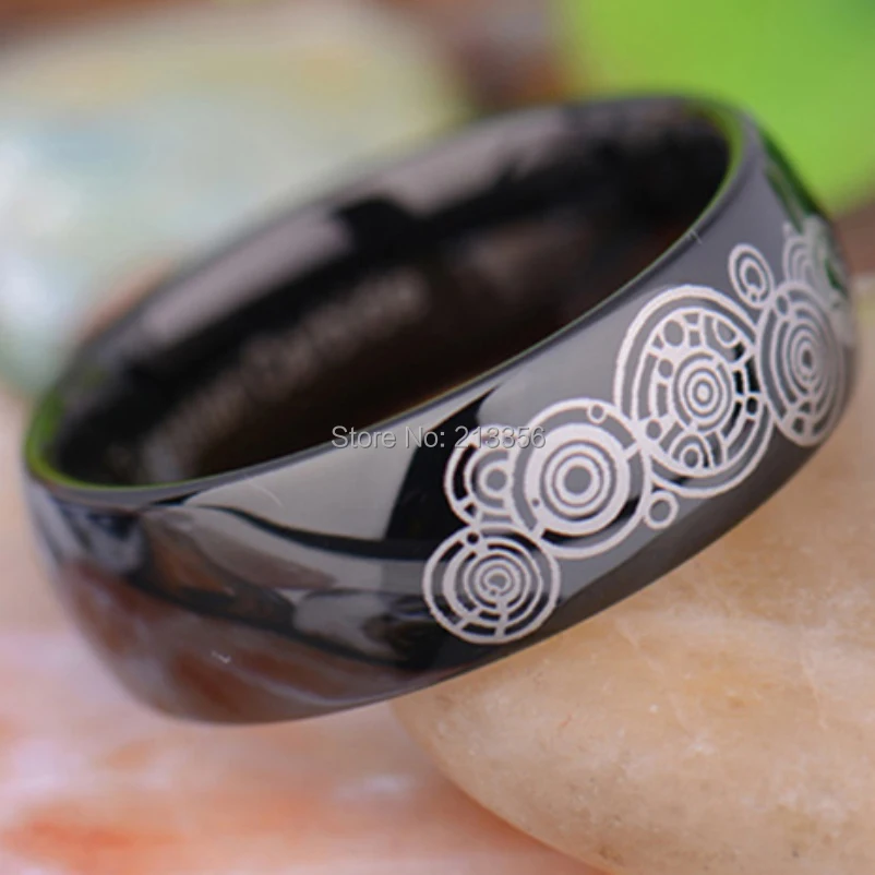 Free Shipping!USA Hot Sales E&ampC TUNGSTEN LUXURY JEWELRY 8MM COMFORT FIT BLACK DOME DOCTOR WHO TIME LORD WEDDING RING | Украшения и