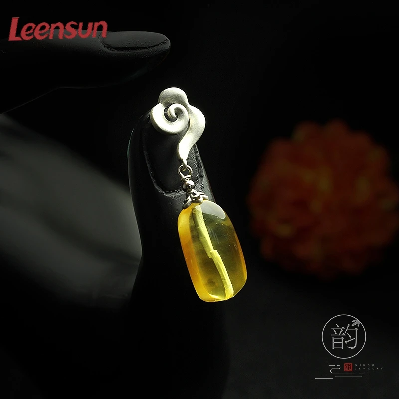 Leensun ювелирные изделия ручной работы из стерлингового серебра 925 пробы с янтарными/Сережки для женщин