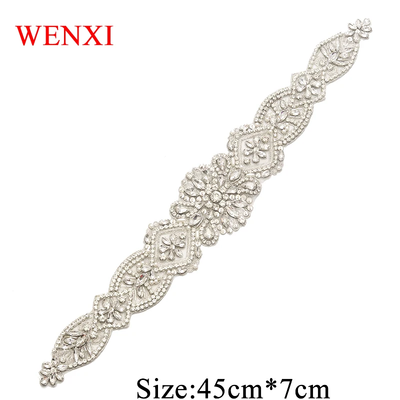 WENXI 5PCS Hand Sew On Hot Fix Iron Silver Crystal Rhinestone Appliques For Wedding Dresses DIY Bridal Sash WX828 | Дом и сад