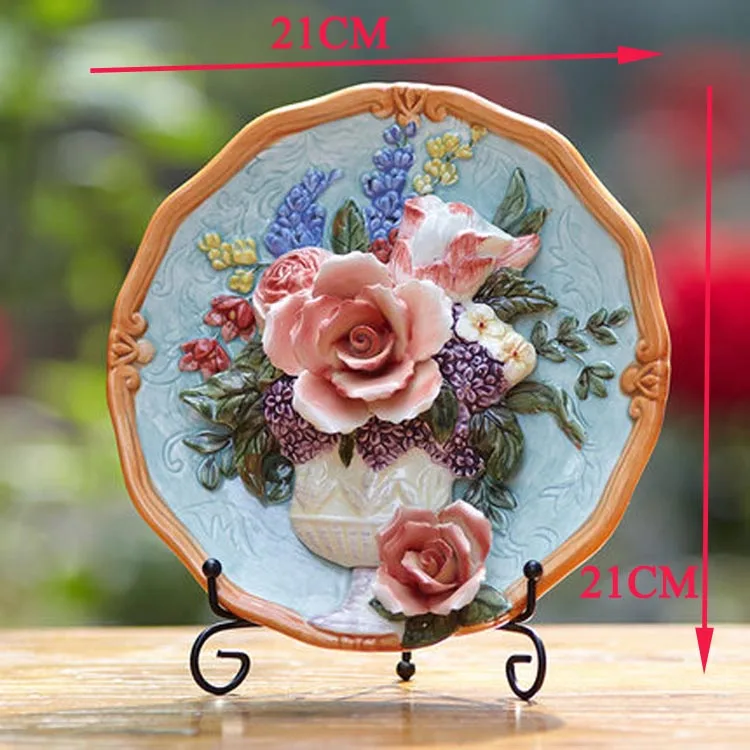 

Relief sulpture flower vase plant plate with plastic holder ceramic decorative dish figurine for home decoration