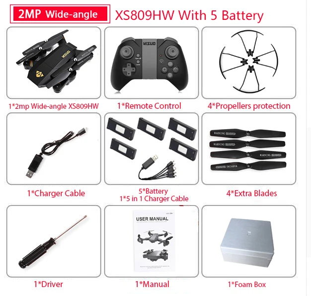 Visuo XS809W XS809HW Квадрокоптер мини складной селфи Дрон с Wifi FPV 0.3MP/2MP камерой удержание высоты RC Дрон Vs JJRC H47 E58 - Цвет: wide 200w XS809HW 5B