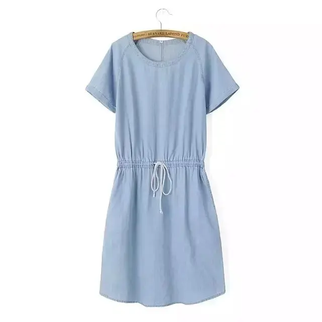 Pdl40 мода 2016 женщин элегантный синий деним мини платье урожай с коротким рукавом