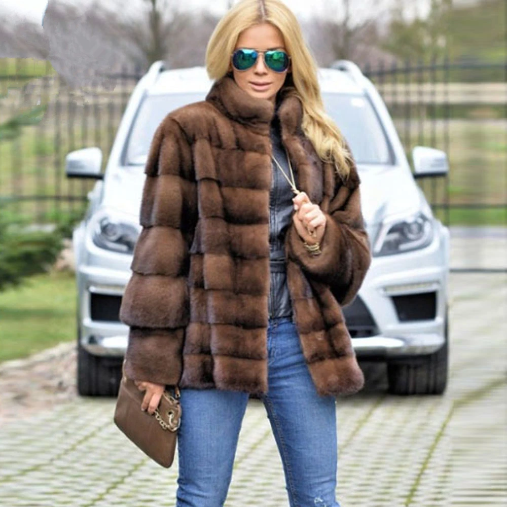 TOPFUR Winter Real Fur Customized Short Real Fur Coat Women Natural Mink Fur Jacket full Sleeves Mandarin Collar Coat Women