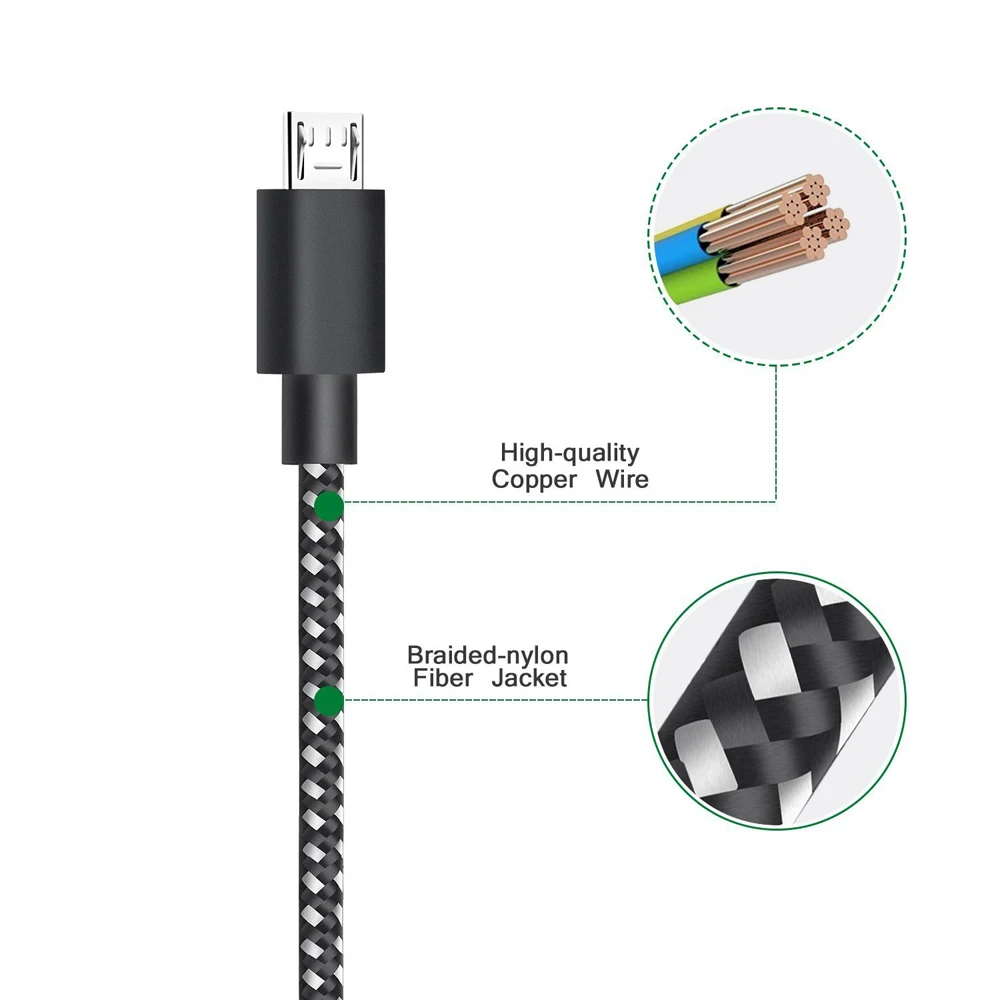 Gourde Micro USB кабель Быстрая зарядка для Xiaomi нейлон синхронизация данных мобильный