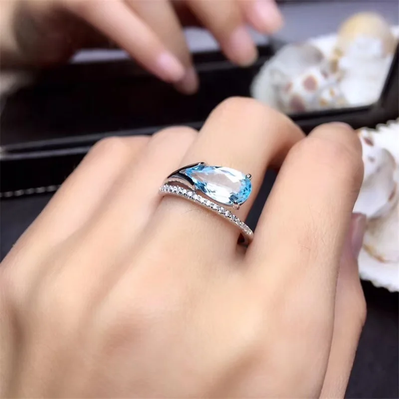 

Trendy Natural Blue Topaz Jewelry sets for Women Party Mother's Day gifts Necklace Ring Earrings Real gems 925 Solid Silver #635