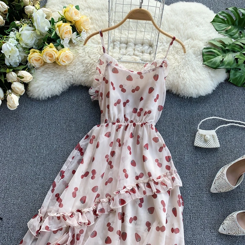 2019 новые модные женские платья французское платье с оборками клубничкой |