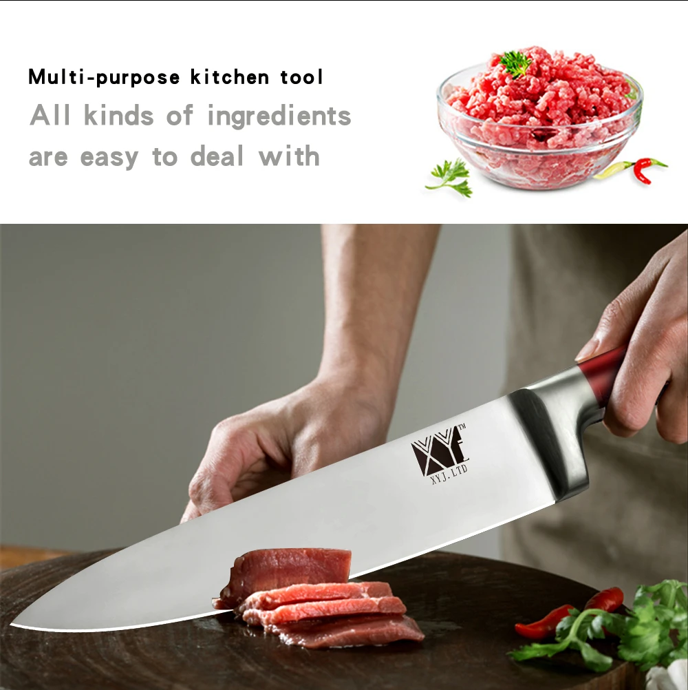 XYj кухонные ножи из нержавеющей стали 8 ''7'' 5 ''3,5'' шеф-повара для нарезки хлеба Santoku нож для очистки овощей приспособление для дома инструменты для приготовления пищи