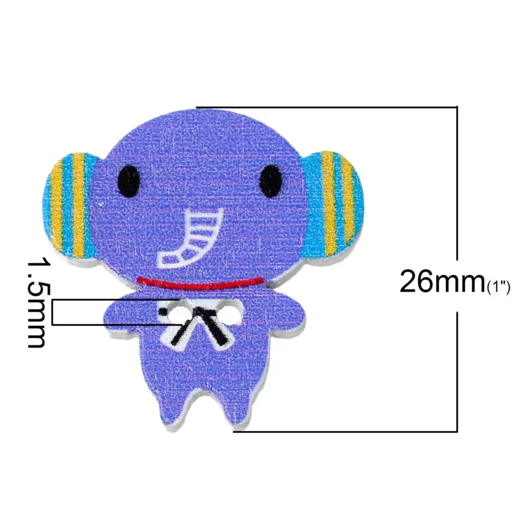 Дерево для пришивания пуговиц Скрапбукинг слон наугад 2 отверстия 26 мм (1 &quot) x 5 шт.