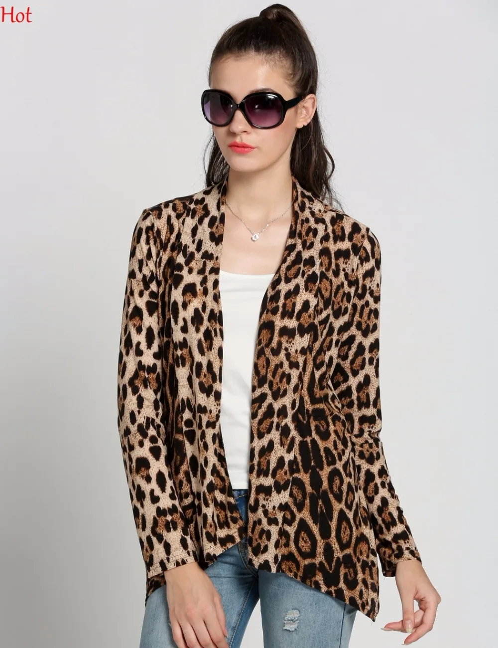 Лидер продаж женский леопардовый кардиган блуза с длинными рукавами принт