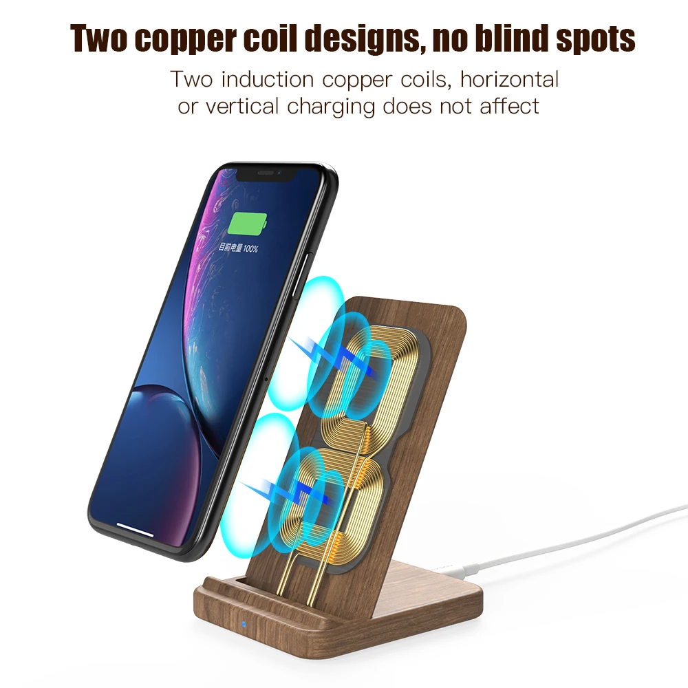 keysion 10w qi fast wireless charger for samsung s20 s10 s9 wooden wireless charging stand for iphone 12 11 pro xr xs max 8 plus free global shipping