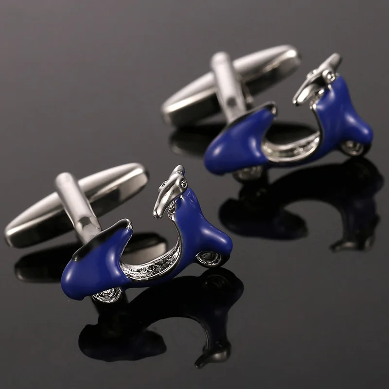 2017 High Quality Funny Silver Plated Blue Painting Motor Bike Cufflink Classical Wedding Cuff link Men's Cufflings 10125 | Украшения и
