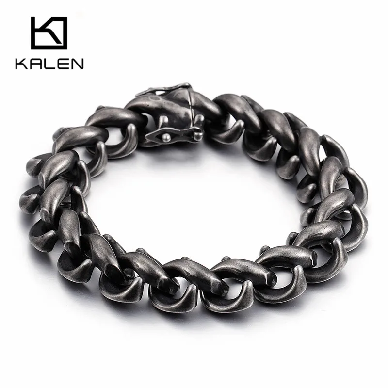 Kalen, новинка, 316L, нержавеющая сталь, звено, цепь, браслеты для мужчин, рок, матовая, матовая, ручная цепочка, обруч, браслеты, ювелирные изделия на Хэллоуин